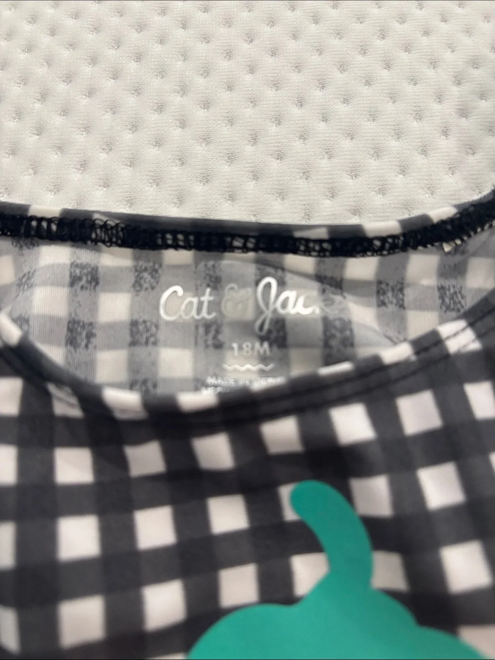 Cat & Jack Black and White Gingham Top with Teal Strawberry Accent
